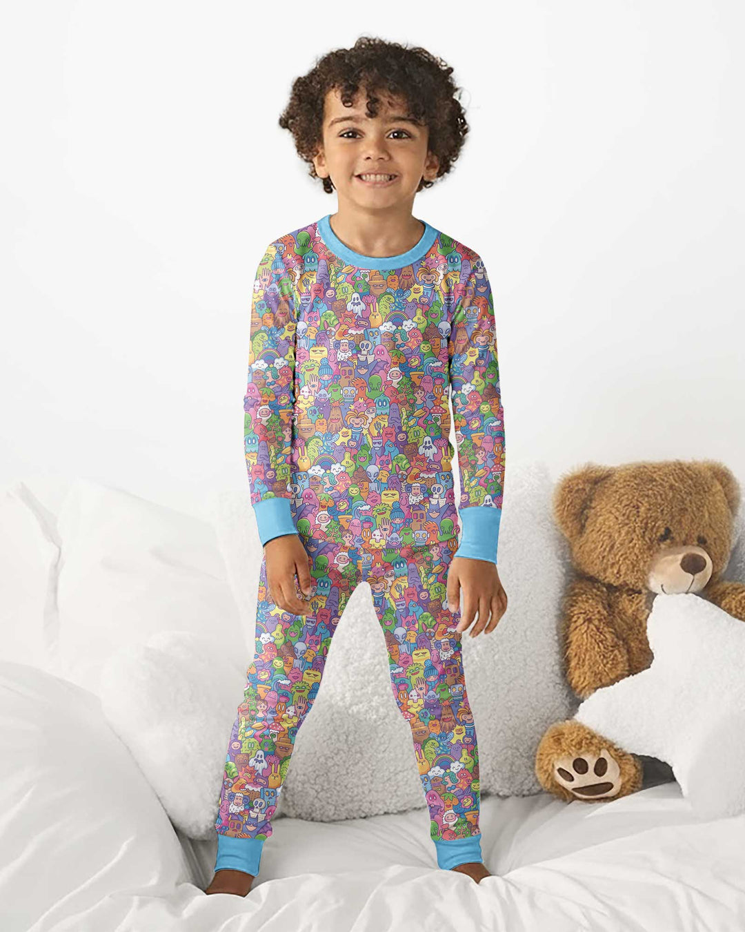 Doodle Characters Pastel Bamboo Two Piece Long Sleeve Pajama Set