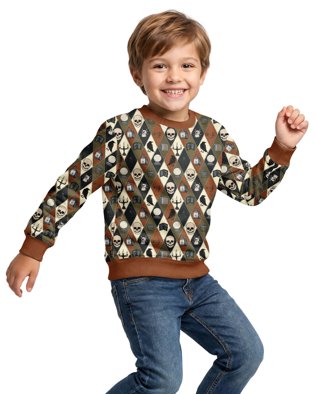 Retro Gothic Halloween Patchwork Bamboo Crewneck Sweatshirt