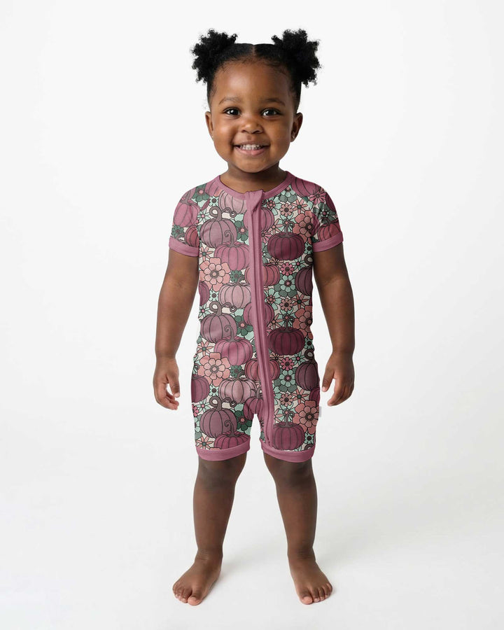 Retro Floral Pumpkin Patch Bamboo Shorty Zippy