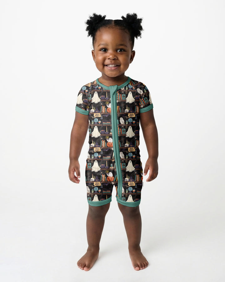 Cute Ghost Witchy Halloween Magic Library Bamboo Shorty Zippy