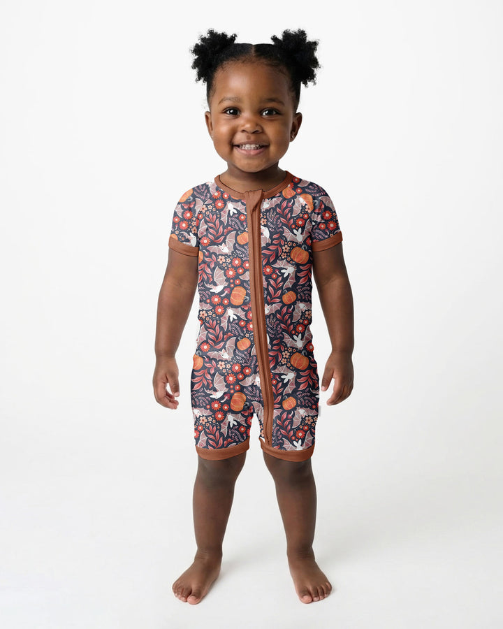 Bat Pumpkin Floral Halloween Bamboo Shorty Zippy
