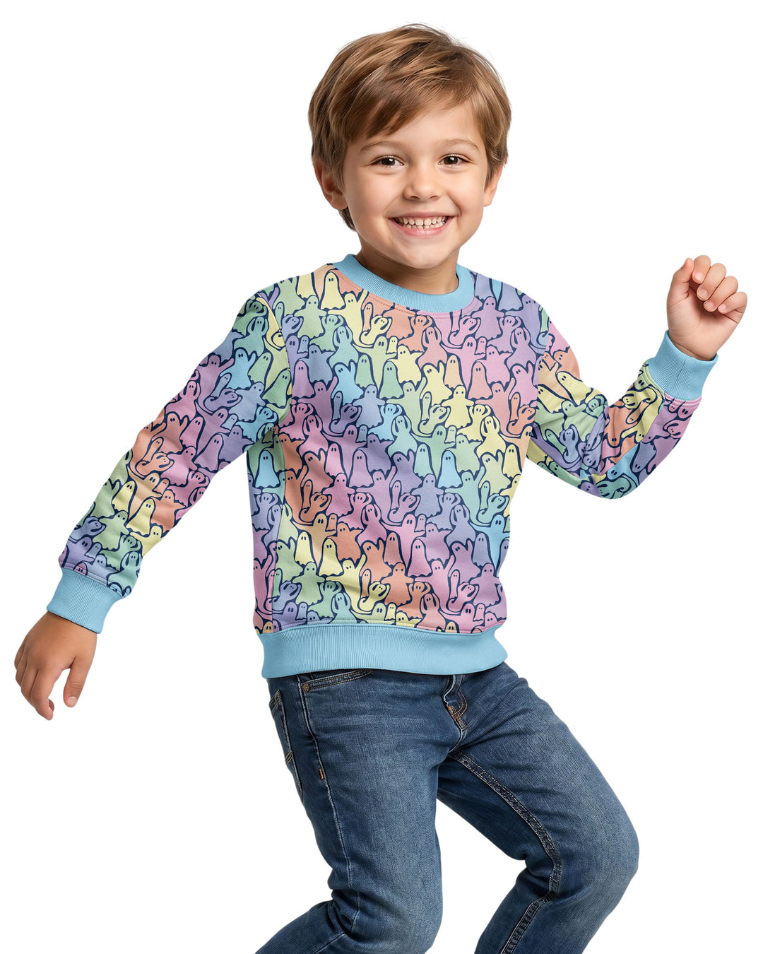 Pastel Rainbow Ghost Halloween Bamboo Crewneck Sweatshirt