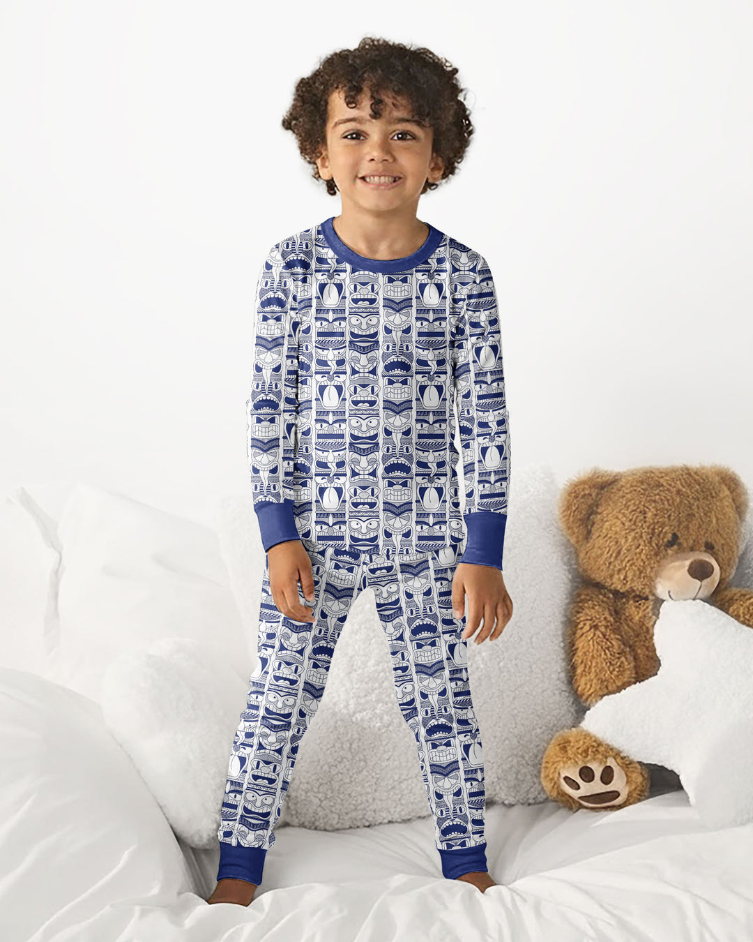 Friendly Totem Pole Figures Bamboo Two Piece Long Sleeve Pajama Set