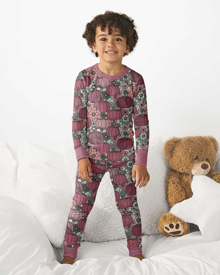 Retro Floral Pumpkin Patch Bamboo Two Piece Long Sleeve Pajama Set