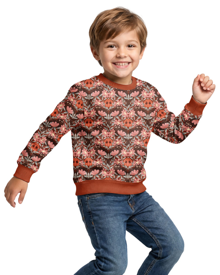 Spooky Owl Pumpkin Folk Floral Halloween Bamboo Crewneck Sweatshirt