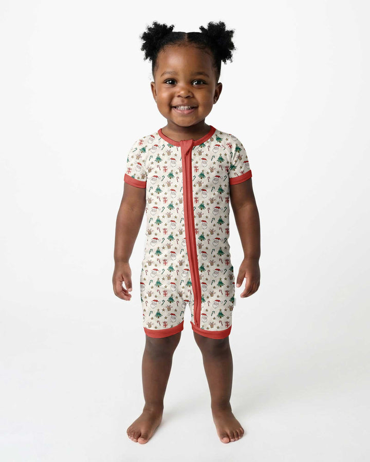 Vintage Santa Christmas Doodles Bamboo Shorty Zippy