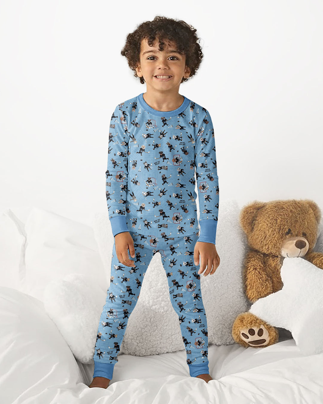 Hockey Dogs - Blue and Black Bamboo Two Piece Long Sleeve Pajama Set