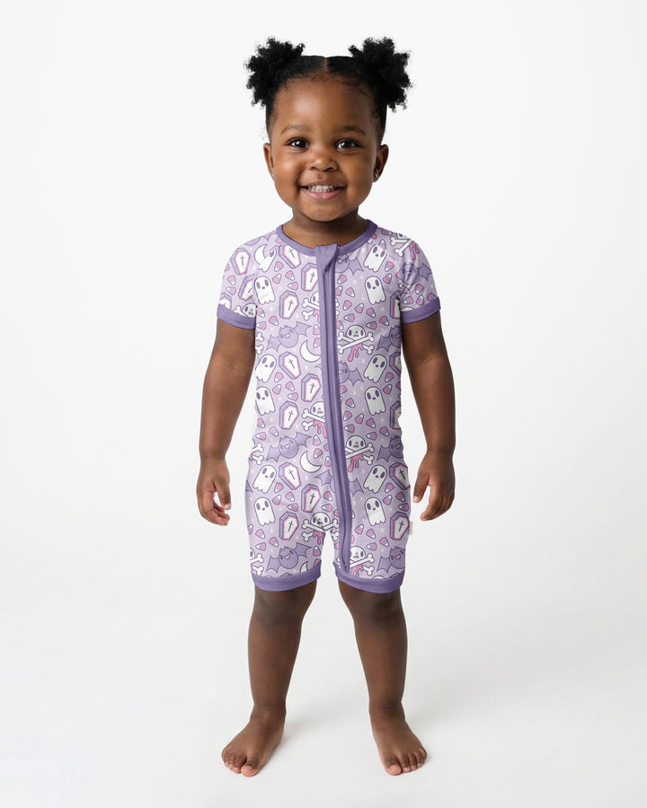 Cute Ghost Halloween Pastel Purple Spooky Bamboo Shorty Zippy