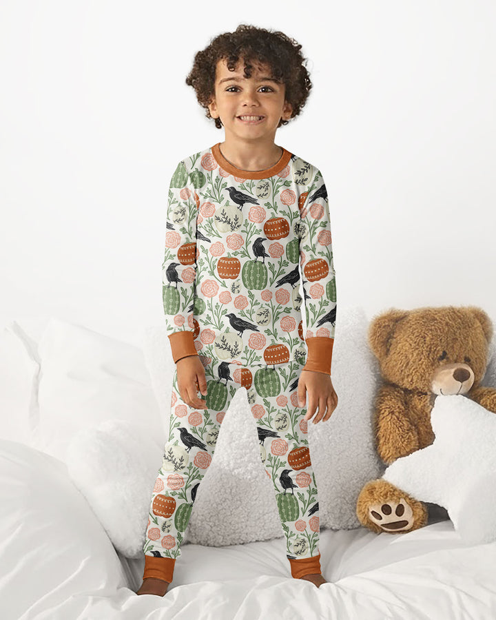 Country Crows with Mums and Pumpkins Bamboo Two Piece Long Sleeve Pajama Set