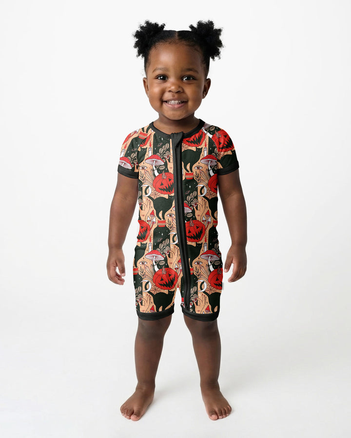Black Cat And Pumpkin Halloween Bamboo Shorty Zippy