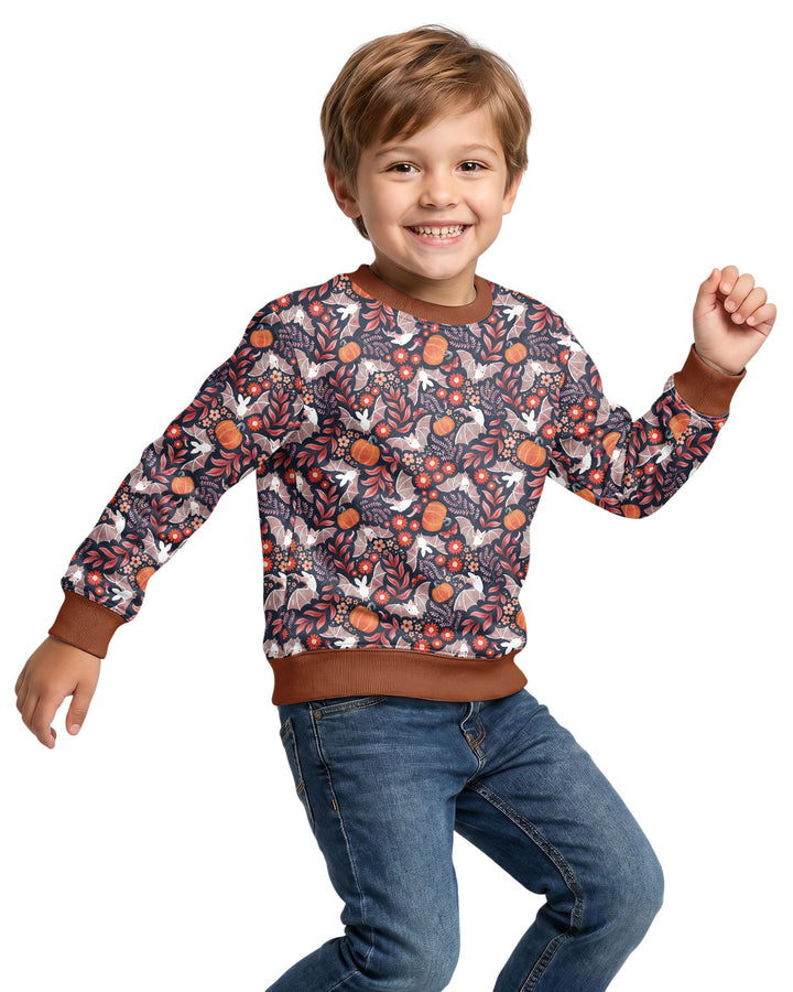 Bat Pumpkin Floral Halloween Bamboo Crewneck Sweatshirt