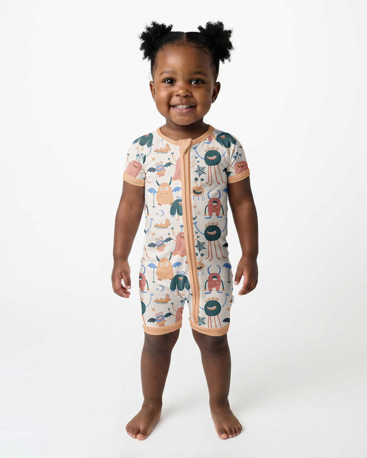 Monsters Fun Pastels Hand Painted Cute Bamboo Shorty Zippy
