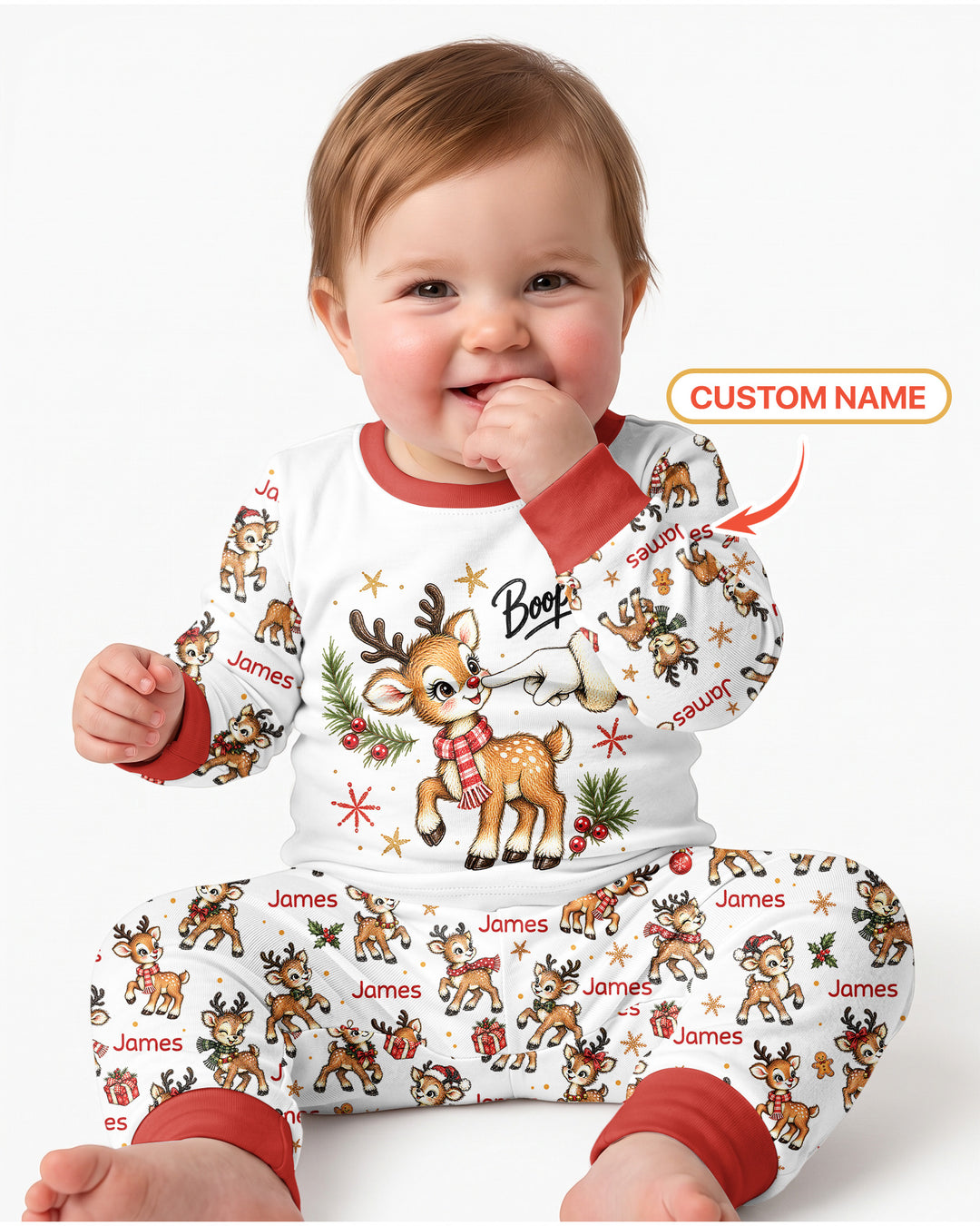 Reindeer Santa Boop Custom Name Bamboo Two Piece Long Sleeve Pajama Set