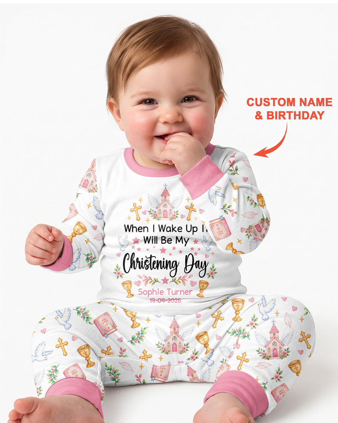 Personalized When I Wake Up It Will Be My Christening Day Bamboo Two Piece Long Sleeve Pajama Set
