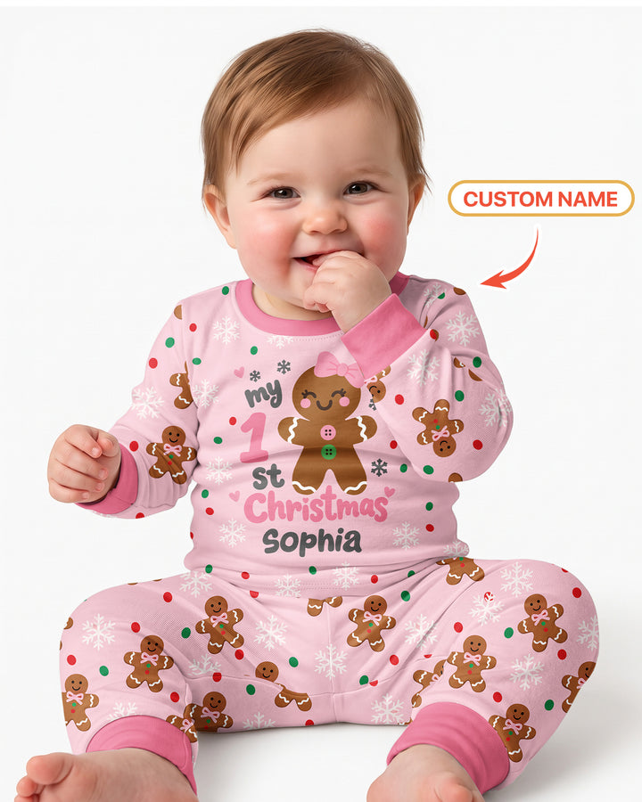 Custom Name My First Christmas  Bamboo Two Piece Long Sleeve Pajama Set