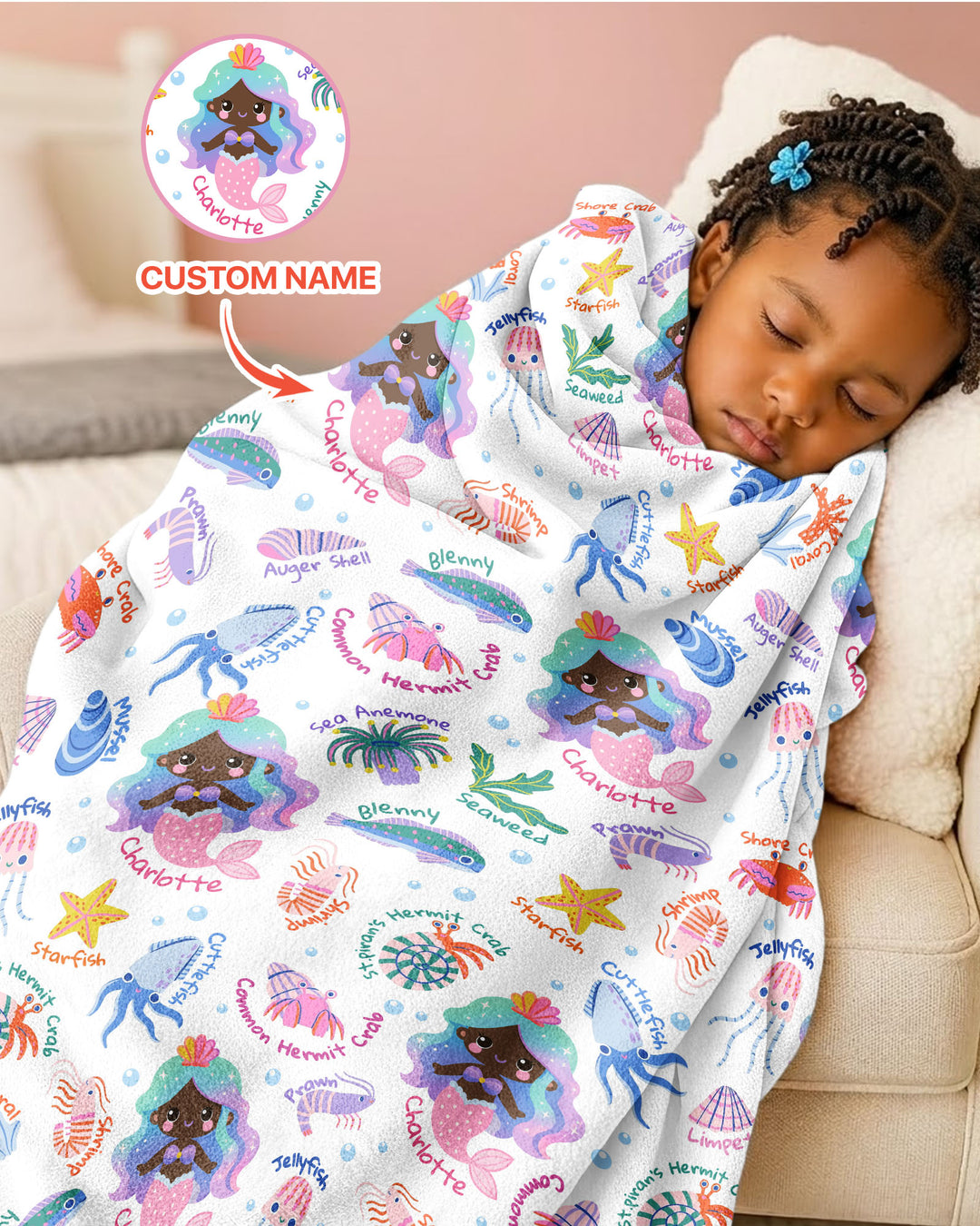 Personalized Cute Mermaid Bamboo Blanket