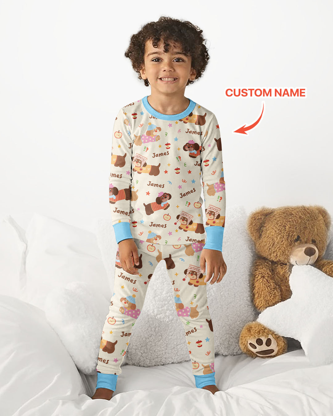 Cute Cozy Puppy Bamboo Two Piece Long Sleeve Pajama Set