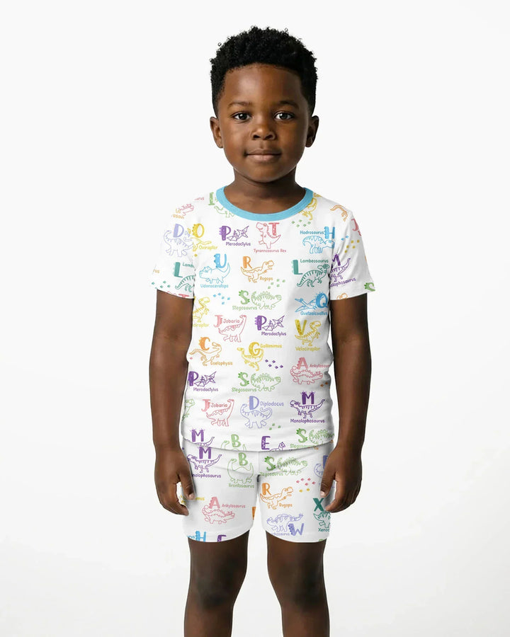 Dino Alphabet ABC Bamboo Two Piece Short Sleeve Shorts Pajama Set