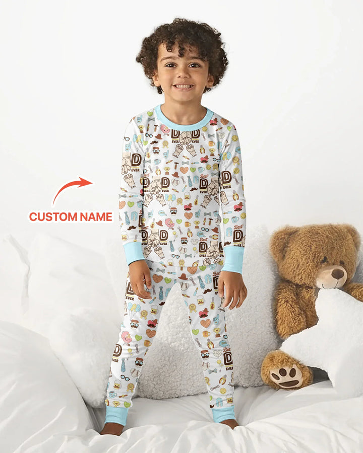 Custom Kids Name Best Dad Ever Bamboo Two Piece Long Sleeve Pajama Set