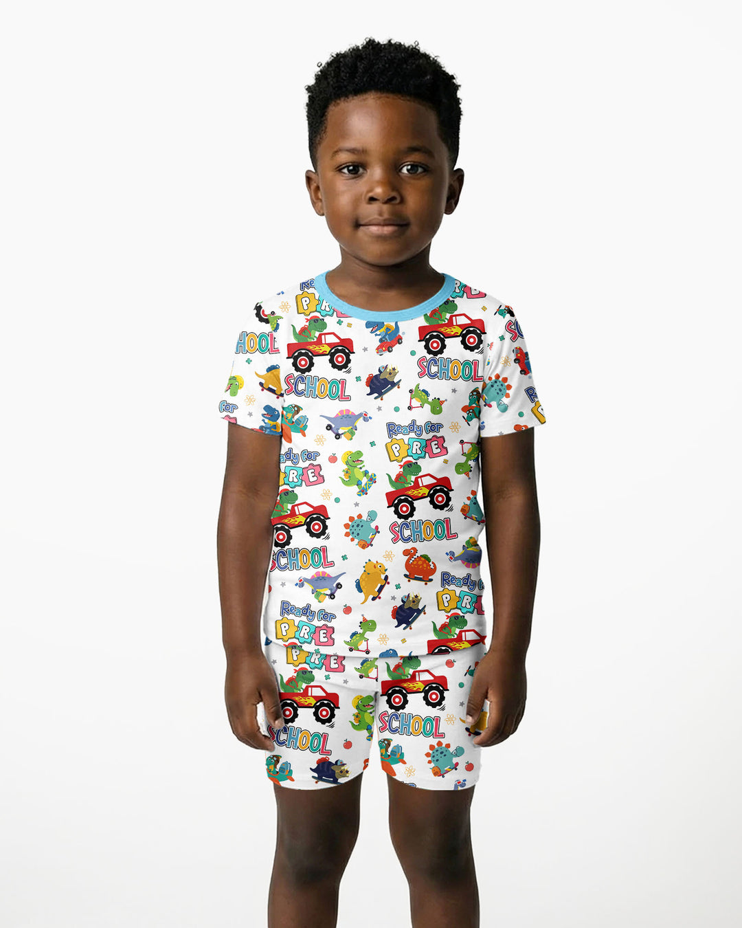 First Day of Preschool T-Rex Bamboo Two Piece Short Sleeve Shorts Pajama Set