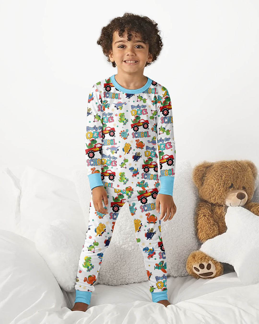 First Day of Preschool T-Rex Bamboo Two Piece Long Sleeve Pajama Set