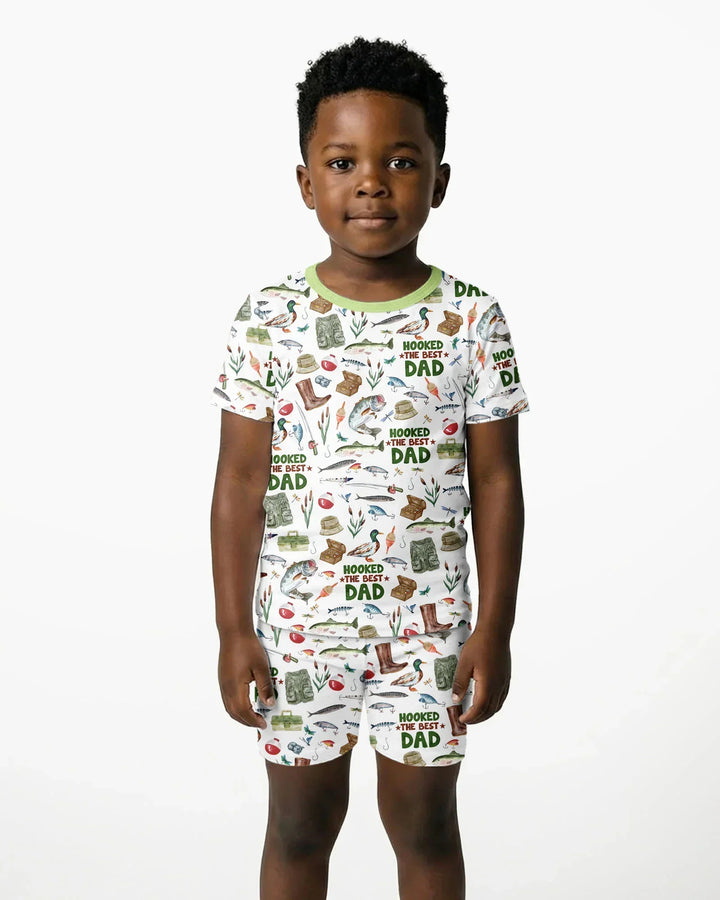 Hooked The Best Dad Daddy & Me Matching Bamboo Two Piece Short Sleeve Shorts Pajama Set