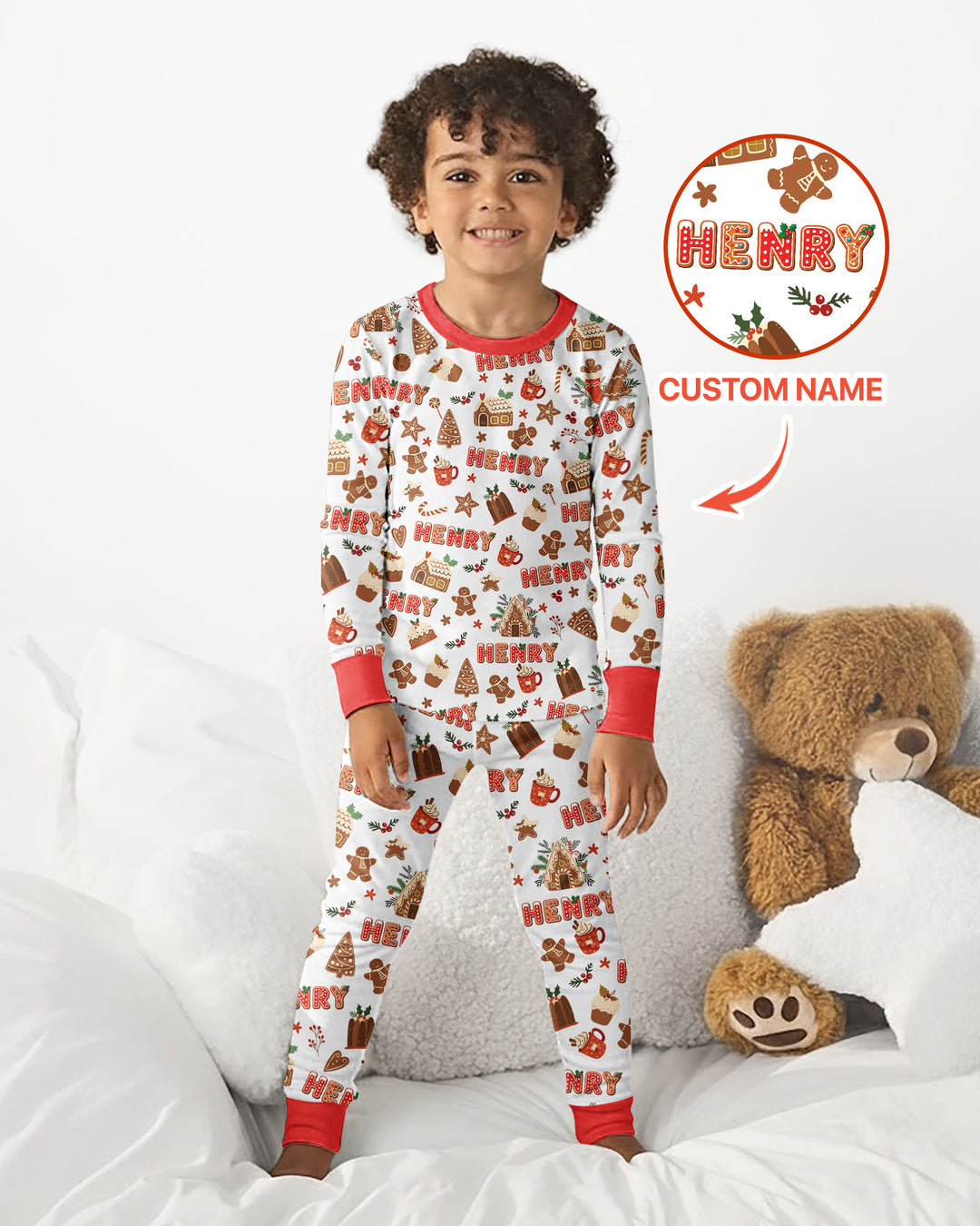 Personalized Gingerbread Christmas Bamboo Two Piece Long Sleeve Pajama Set