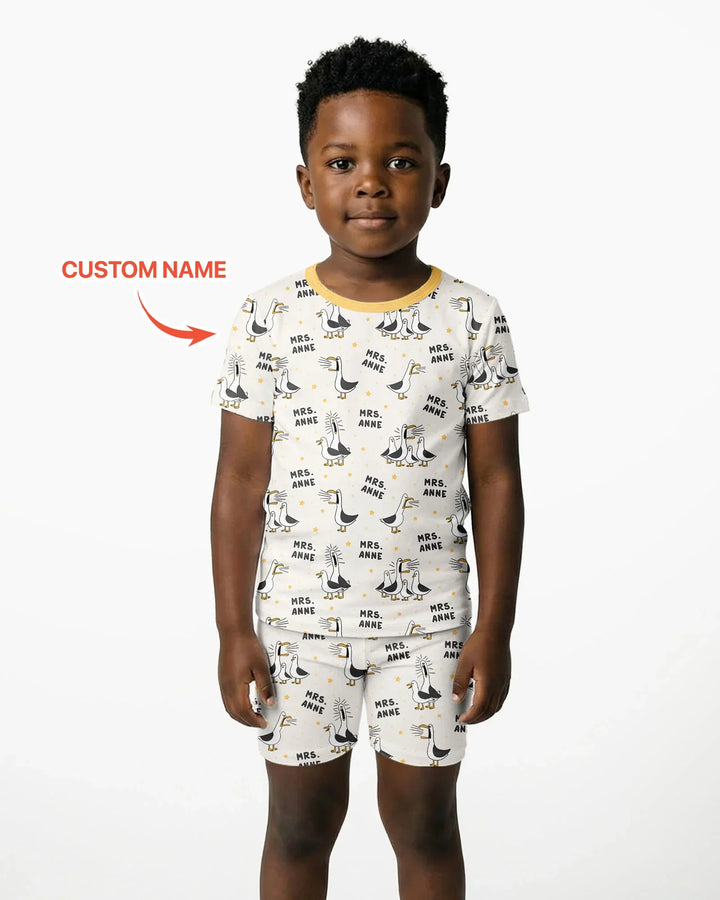 Custom Funny Seagulls Teacher Bamboo Two Piece Short Sleeve Shorts Pajama Set