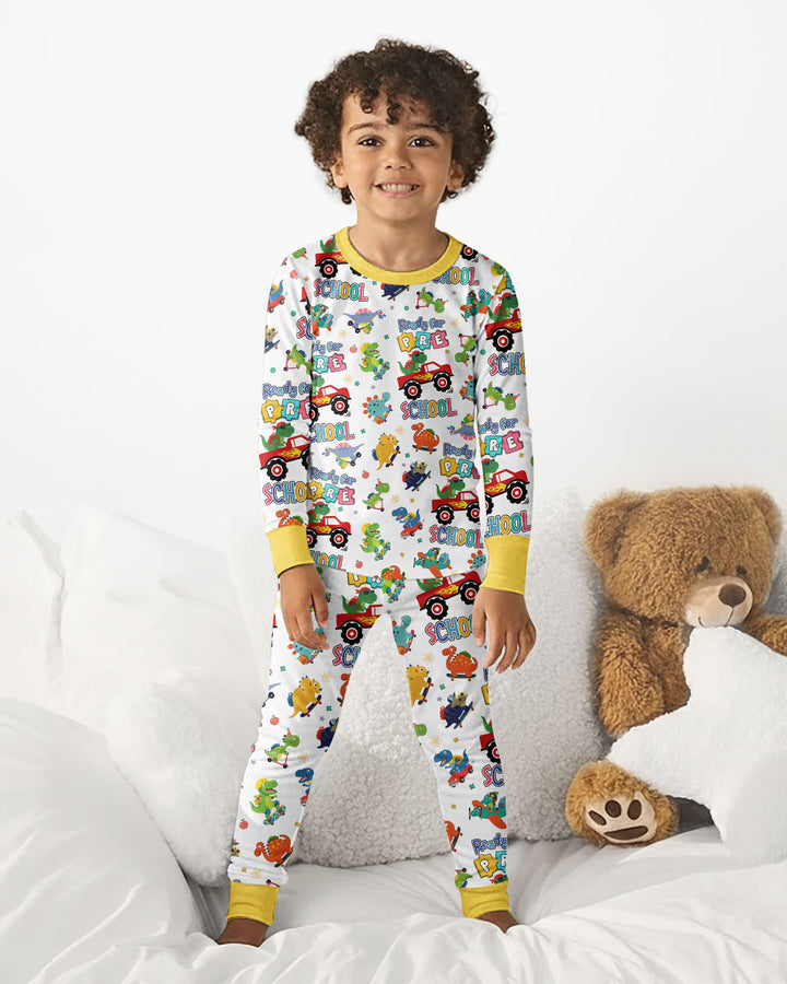 First Day of Preschool T-Rex Bamboo Two Piece Long Sleeve Pajama Set