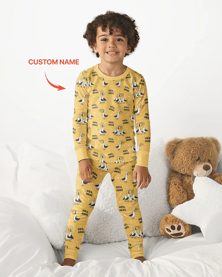 Custom Funny Seagulls Teacher Bamboo Two Piece Long Sleeve Pajama Set