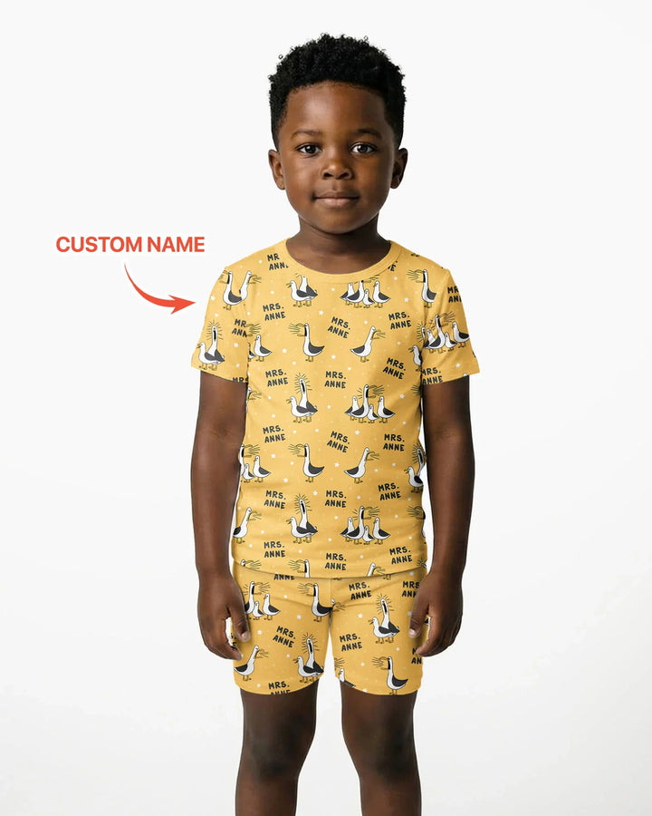 Custom Funny Seagulls Teacher Bamboo Two Piece Short Sleeve Shorts Pajama Set