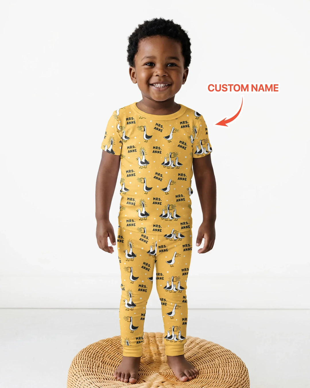 Custom Funny Seagulls Teacher Bamboo Two Piece Short Sleeve Pajama Set