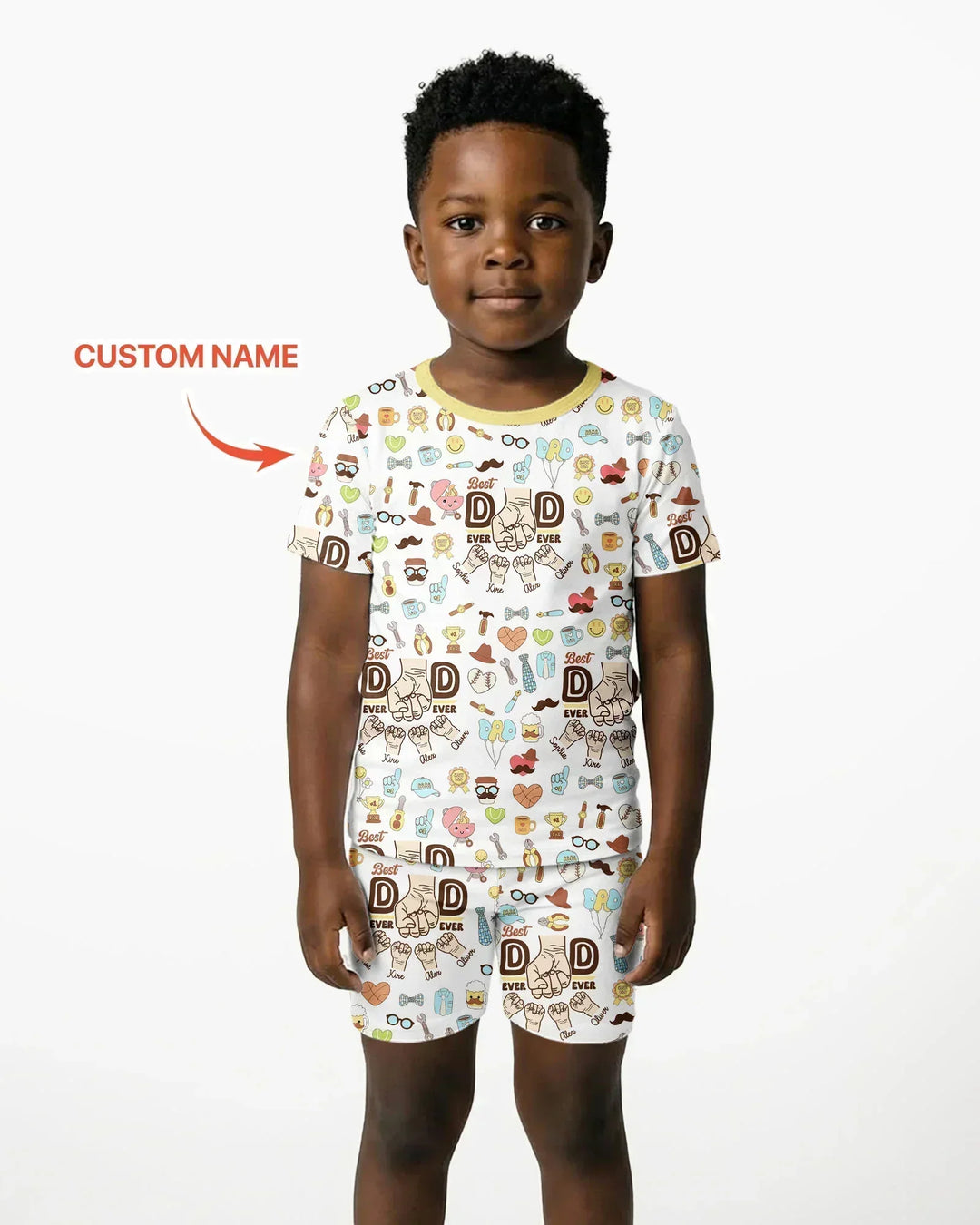 Custom Kids Name Best Dad Ever Bamboo Two Piece Short Sleeve Shorts Pajama Set