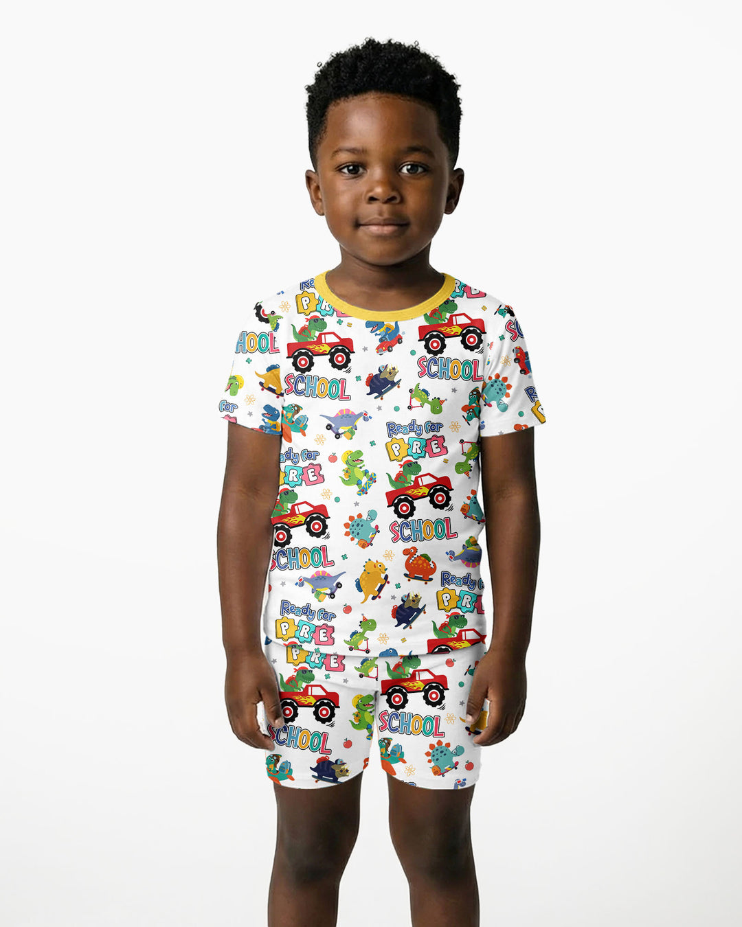 First Day of Preschool T-Rex Bamboo Two Piece Short Sleeve Shorts Pajama Set