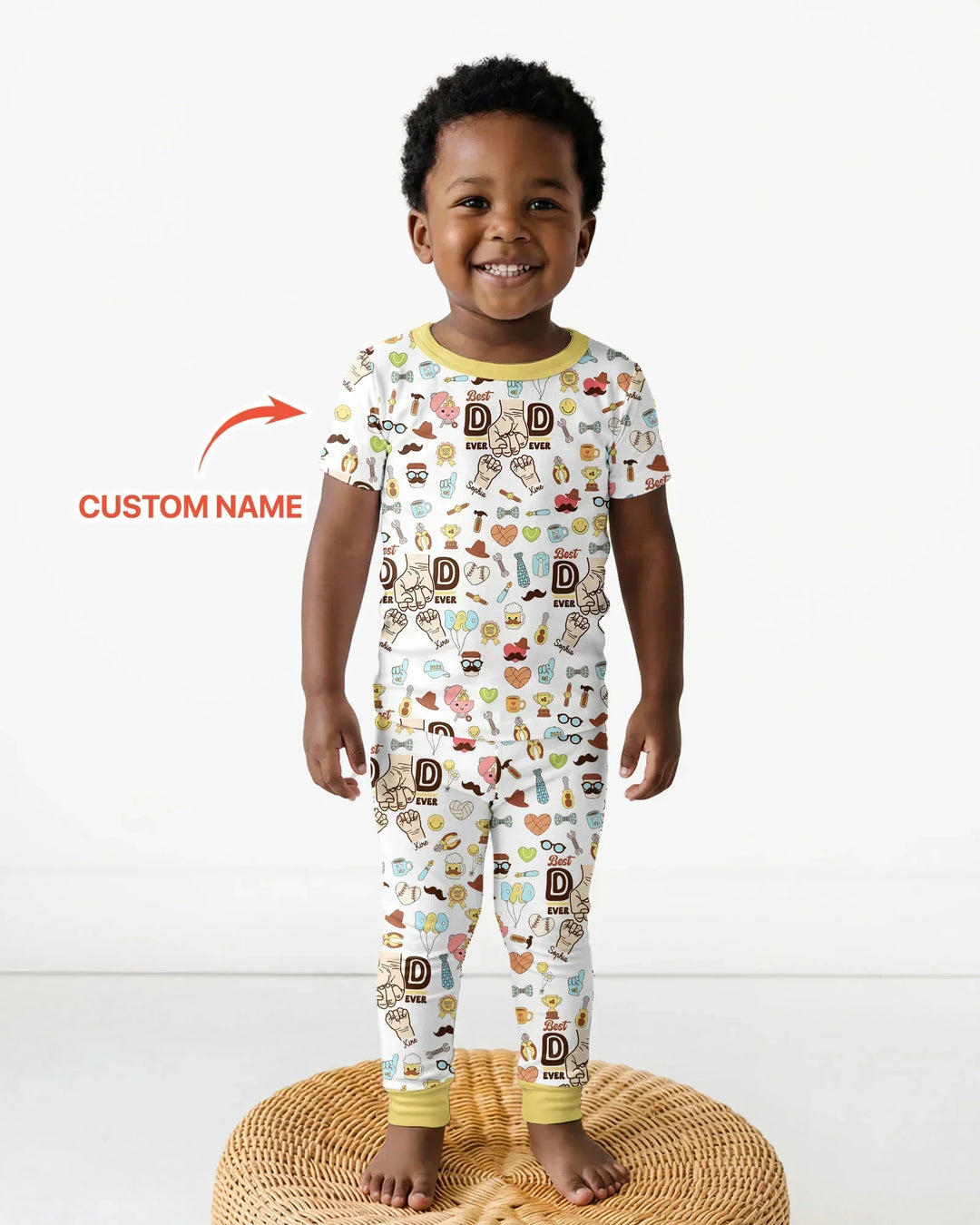 Custom Kids Name Best Dad Ever Bamboo Two Piece Short Sleeve Pajama Set