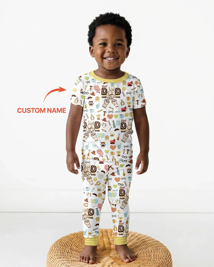 Custom Kids Name Best Dad Ever Bamboo Two Piece Short Sleeve Pajama Set