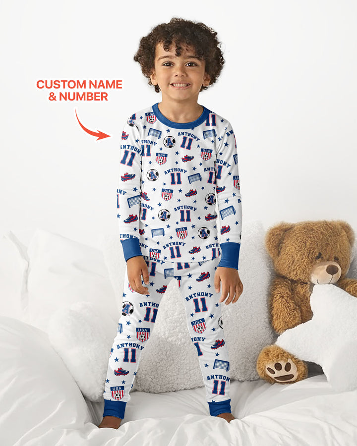 Custom Name Soccer Time Bamboo Two Piece Long Sleeve Pajama Set