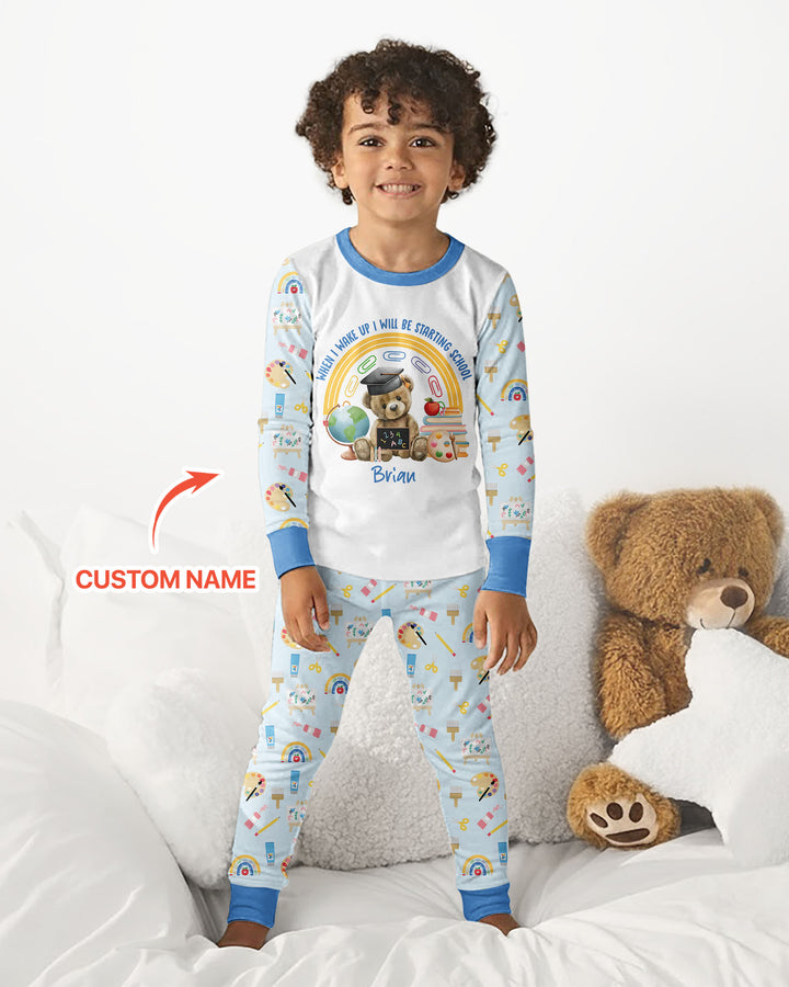 Custom Name When I Wake Up I Will Be Starting School Bamboo Two Piece Long Sleeve Pajama Set