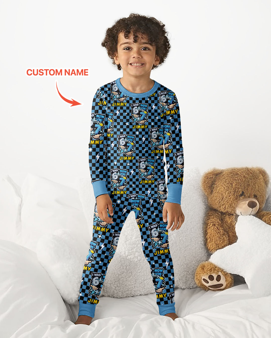 I Was 6 Now I'm 7 Boys Birthday Bamboo Two Piece Long Sleeve Pajama Set