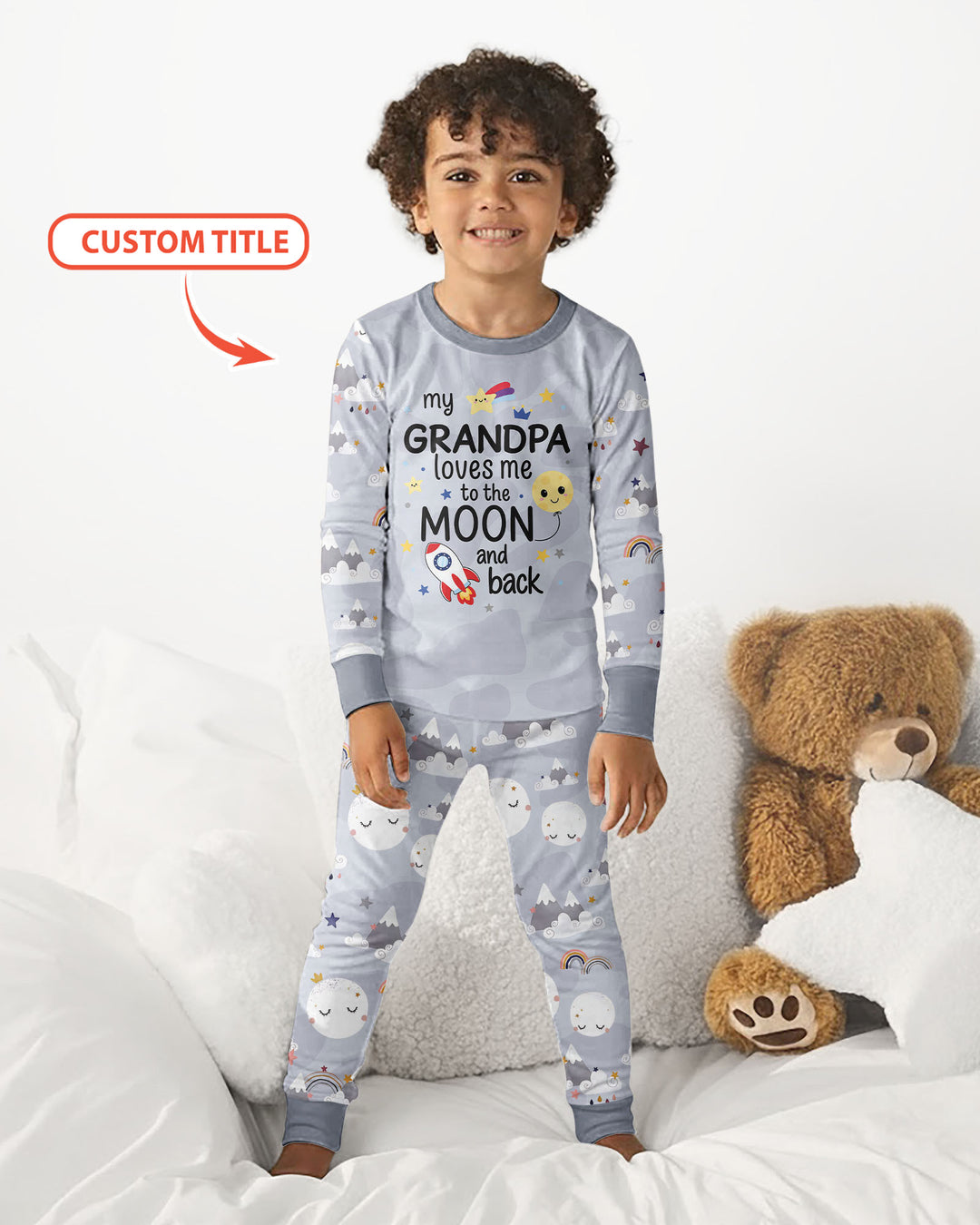 Personalized Loves To The Moon And Back Bamboo Two Piece Long Sleeve Pajama Set