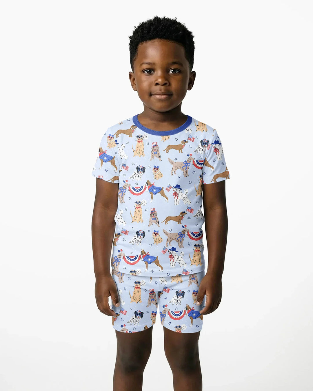 Patriotic Pups Family Matching Bamboo Two Piece Short Sleeve Shorts Pajama Set