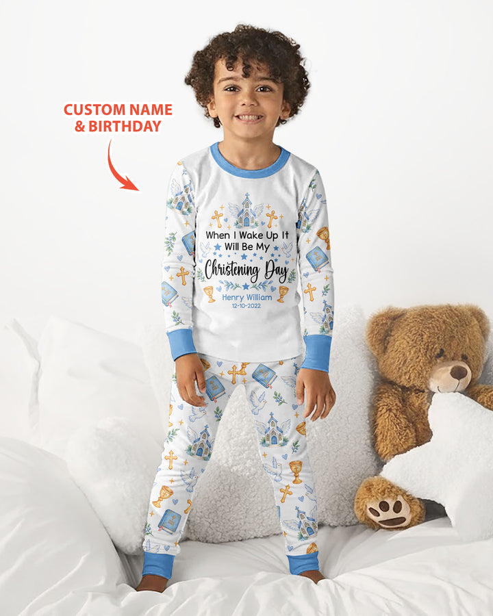 Personalized When I Wake Up It Will Be My Christening Day Bamboo Two Piece Long Sleeve Pajama Set