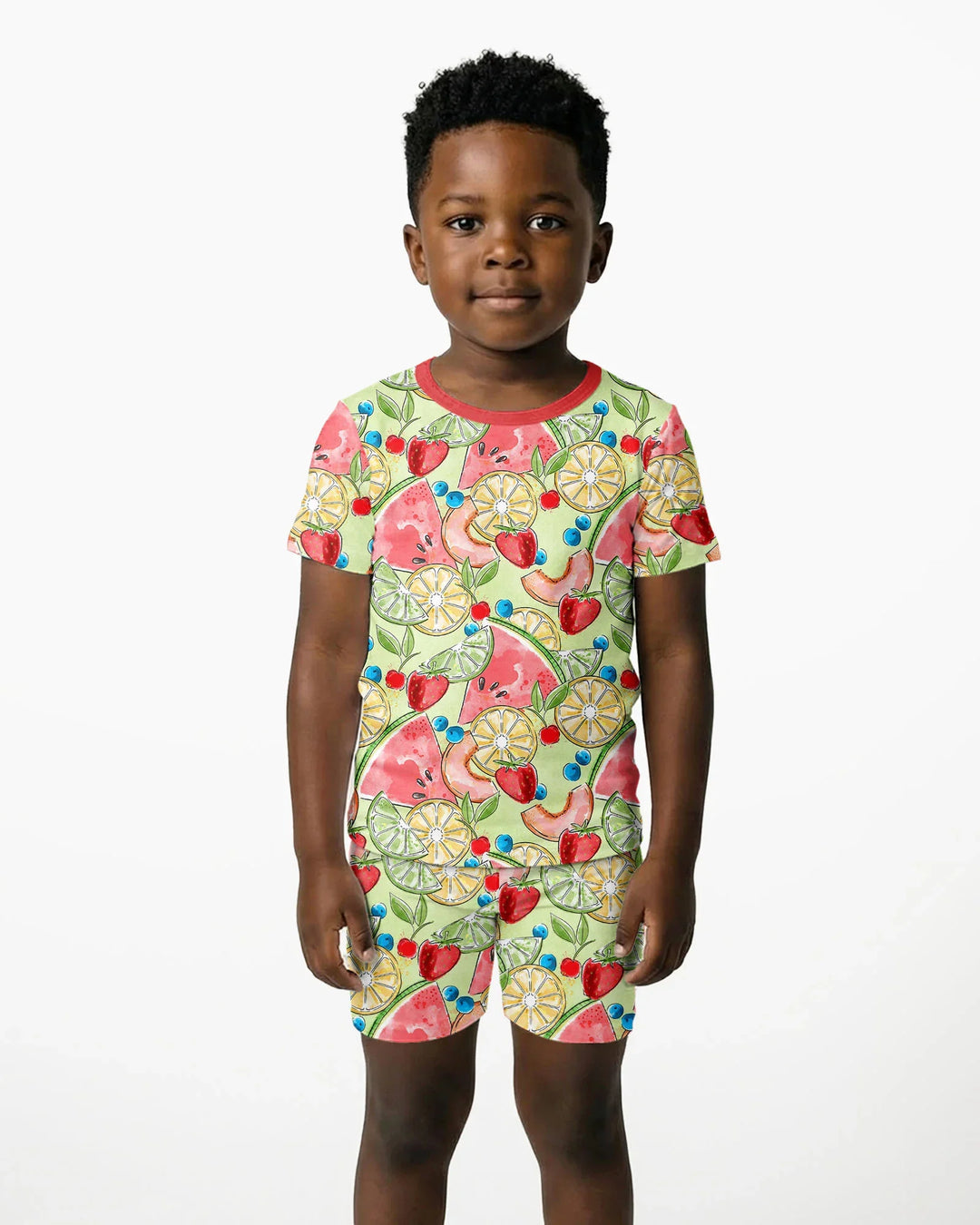 Sweet Summer Fruits Family Matching Bamboo Two Piece Short Sleeve Shorts Pajama Set