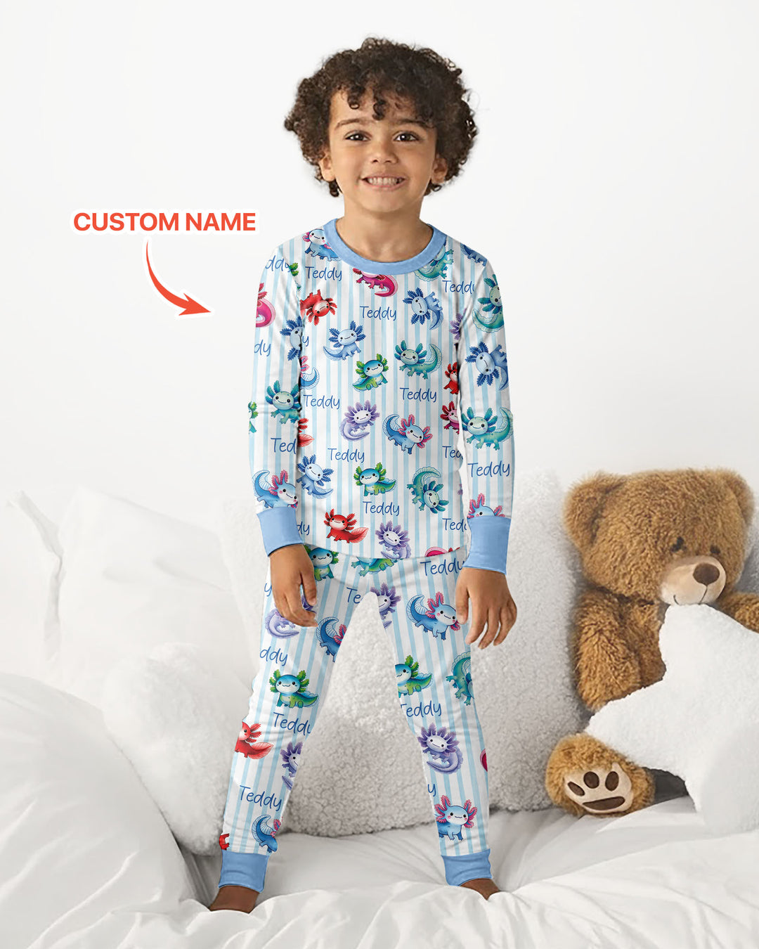 Cute Axololt Custom Name Bamboo Two Piece Long Sleeve Pajama Set