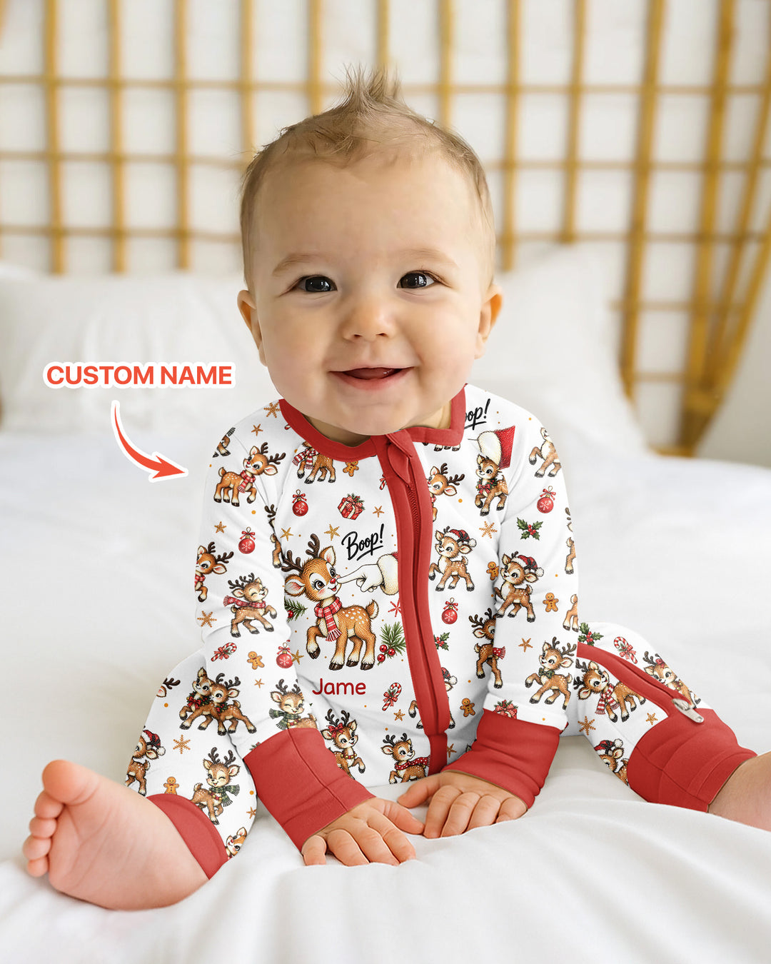 Reindeer Santa Boop Custom Name Bamboo Convertible Zippy