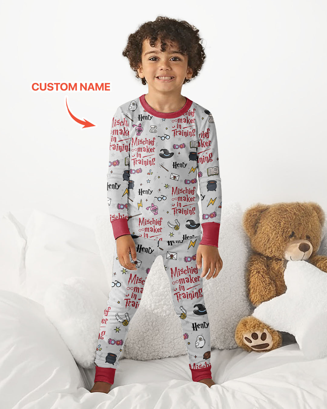 Custom Name Mischief Maker In Training Bamboo Two Piece Long Sleeve Pajama Set