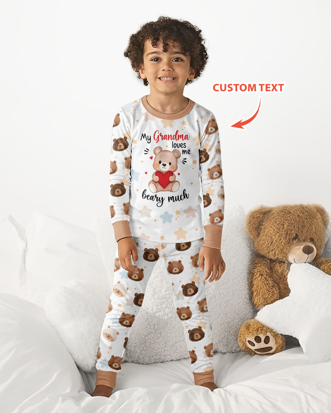 Personalized My Grandma Loves Me Beary Much Bamboo Two Piece Long Sleeve Pajama Set