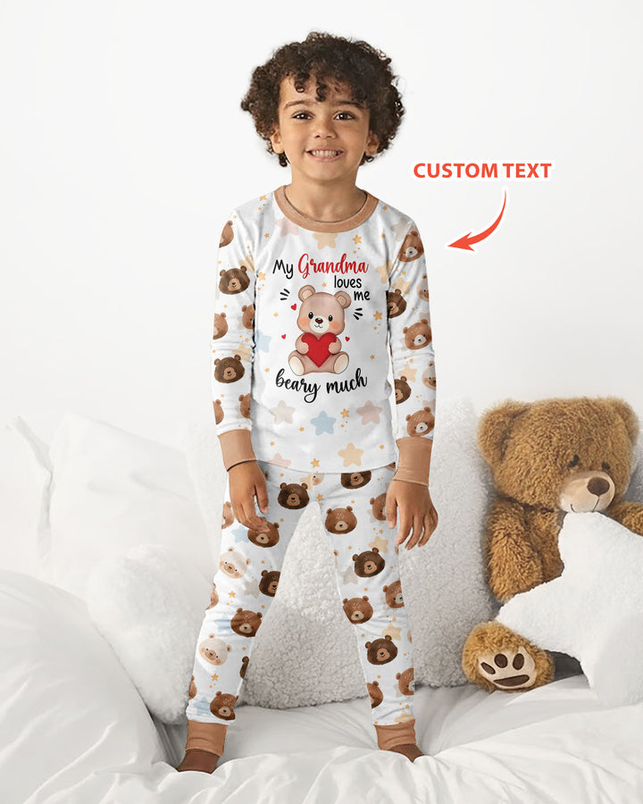 Personalized My Grandma Loves Me Beary Much Bamboo Two Piece Long Sleeve Pajama Set