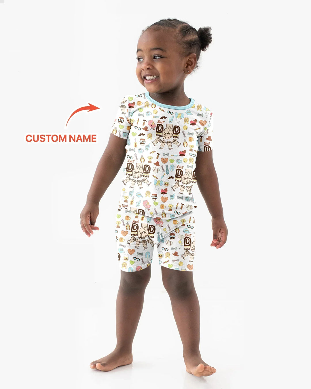Custom Kids Name Best Dad Ever Bamboo Two Piece Short Sleeve Shorts Pajama Set