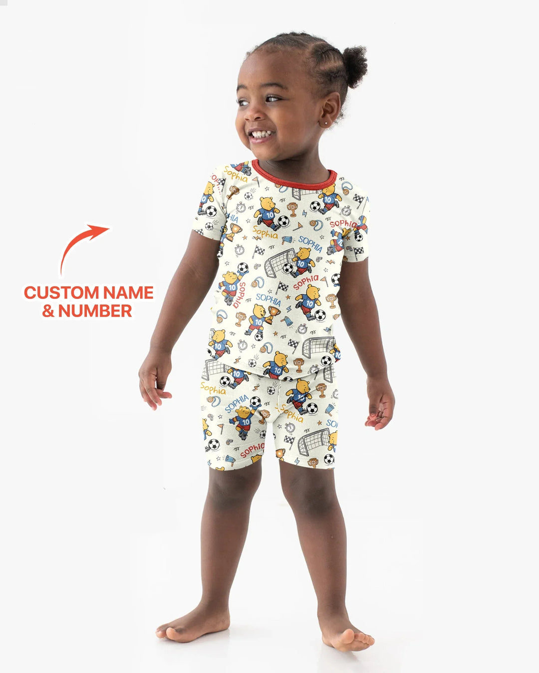 Personalized Classic Bear World Soccer Bamboo Two Piece Short Sleeve Shorts Pajama Set